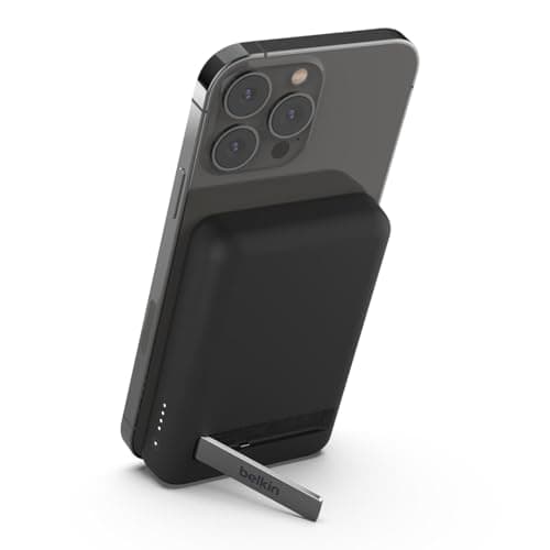 Image of Belkin 5000mAh Magnetic Wireless Power Bank, Portable Charger Compatible with MagSafe, Battery Pack with 7.5W Output, 10W Input and Kickstand, Compatible with iPhone 16, 15, 14, 13, 12 Series - Black