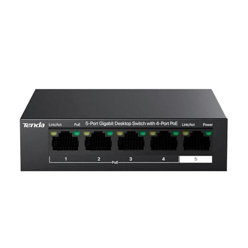Image of Tenda TEG1105P, 5 Port Gigabit PoE Switch Compatible with IEEE 802.3af/at Devices, Unmanaged PoE Switch with 4 Port PoE+@63W, Plug & Play, Fanless & Metal Design, Limited Lifetime Protection