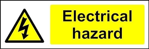 Image of Warning Electrical hazard safety sign - Self adhesive sticker 150mm x 50mm Case (Pack of 20)