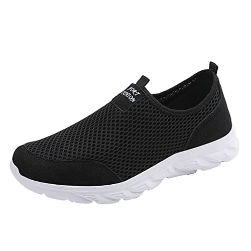 Image of LOIJMK Men's Shoes Summer Lightweight Breathable Casual Shoes Single Mesh Casual Running Shoes Trainers Men's Shoes, black, 10 UK