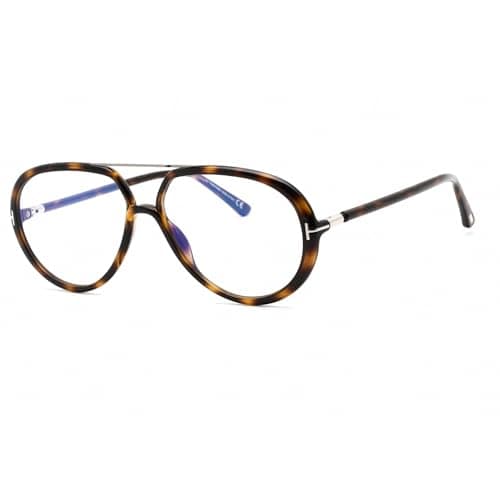Image of Eyeglasses Tom Ford FT 5838 -B 052 Shiny Dark Havana,"t" Logo/Blue Block Lense, Dark Tortoise, 57
