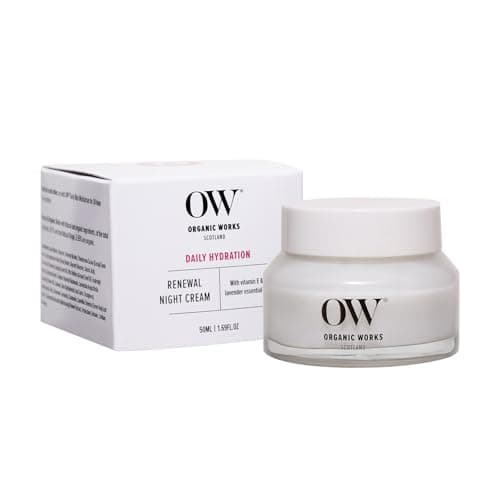 Image of Organic Works Renewal Night Cream 50ml – Vitamin E, Lavender & Grape Seed Oil Anti-Aging Night Moisturiser for Dry, Mature & Sensitive Skin | Nourishing Overnight Repair Cream | Made in the UK