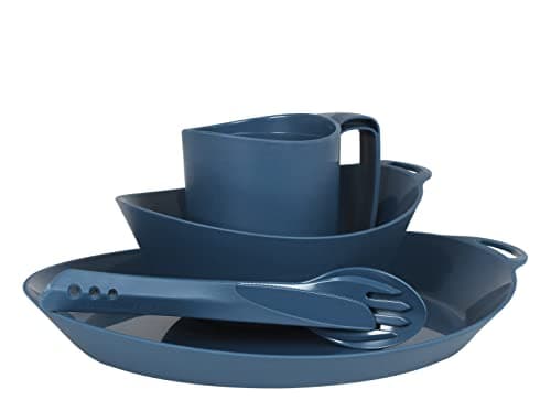 Image of Lifeventure Ellipse Reusable 4-Piece Tableware Set: Knife/Fork/Spoon, Plate, Bowl, Mug for Camping, Travel & Outdoor - Navy