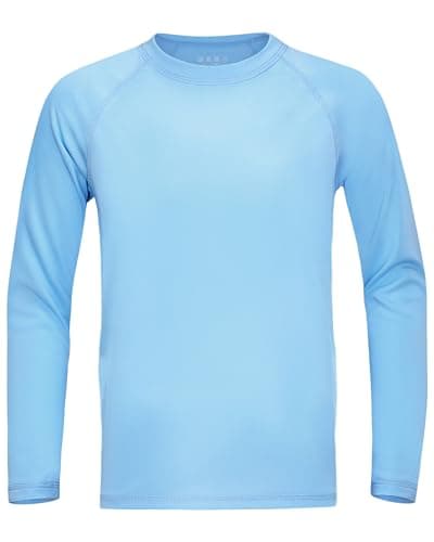 Image of WISMBOX Boys Long Sleeve Rash Vest, Quick Dry UPF 50+ UV Protection, Kids Youth Swimming Top Water Shirts for Pool Surfing Light Blue