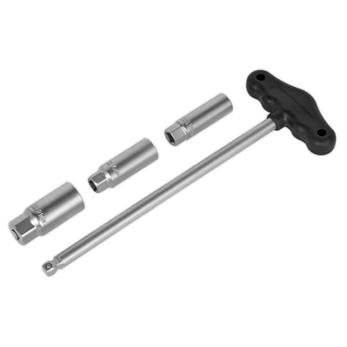 Image of Sealey Ak6550 T-Bar and Rubber Insert Spark Plug Socket Set 4Pc 3/8Sq Drive