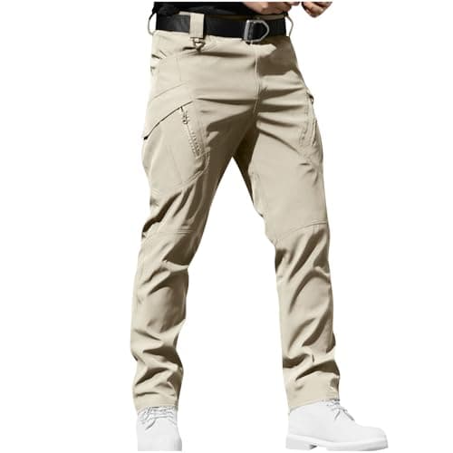 Image of Men's Cargo Trousers Tactical Combat Military Pants for Men Athletic Cuffed Multi-Pockets Straight Leg Elastic Waist Casual Bottoms Stretch Comfy Outdoor Working Workout Trousers