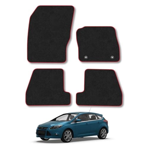Image of Ford Focus (2011-2014) [MK3] Car Mats Accessories Tailored Fit Carpet Floor Mats Non Slip Red Trim Accessory Compatible Front Rear Set Anti Slip Backing Custom Fit Hand-Finished Full Coverage Clips