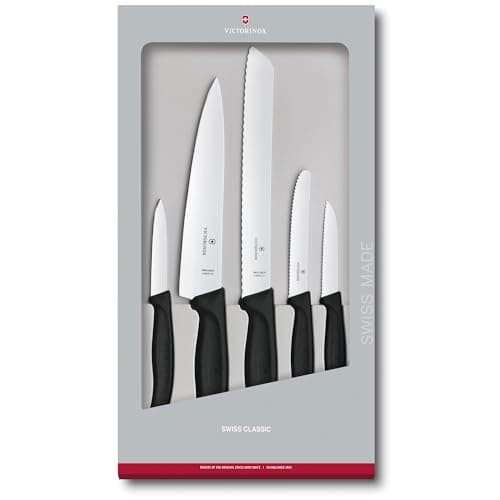 Image of Victorinox Swiss Classic Kitchen Knife Set, Cooking Knives, Set of 5, Extra Sharp Blades, Swiss Made, Black