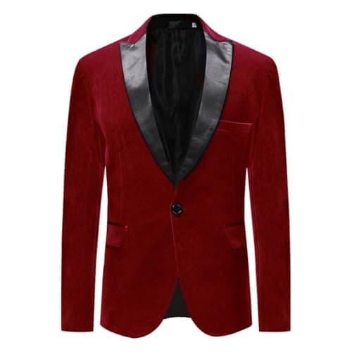 Image of Allthemen Mens Suits Blazer Slim Fit Velvet One Button Suit Tuxedo Jacket , S, Red