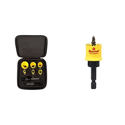 Image of Starrett Bi-metal Hole Saw Kit - 8-Piece KFC06021 Fast Cut Electricians Hole Cutter Kit with Arbors & HSS Bi-Metal Hole Saw - CSC20 Cordless Smooth Cutting Hole Saw - 20mm