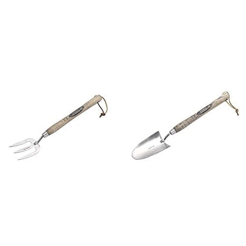 Image of Spear & Jackson 5110WF Traditional Stainless Steel, Long Handled Weed Fork, 12-Inch with Traditional Long Handled Stainless Trowel (12-Inch)