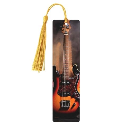 Image of Wooden Bookmarks for Book Lovers, Cool Electric Guitar Bookmark with Tassels Craft Woode Bookmark Tags Label Wood Book Mark Reading Page Markers Ornaments Gift for Women Men
