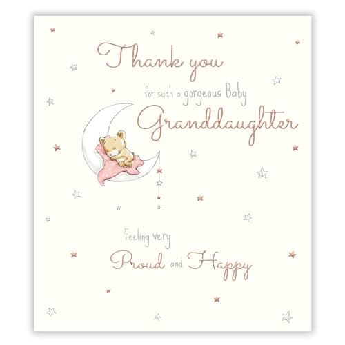 Image of New Baby Granddaughter Thank You Card - Gorgeous Granddaughter - Bear Design - Special Finish - Made in the UK - Eco-Friendly