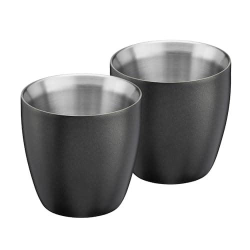 Image of Cooks Professional Set of 2 Stainless Steel Espresso Coffee Cups | Double Wall Insulated Mini Drinking Mug | Dishwasher Safe & Stain, Odour & Rust Resistant | 90ml Capacity | Black