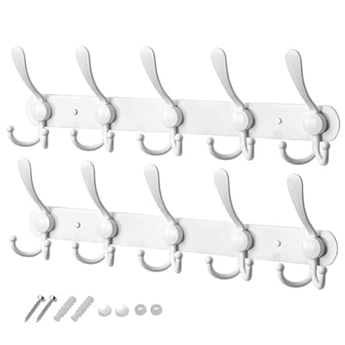 Image of GlazieVault Coat Hooks for Wall - Stainless Steel Coat Racks (2 Pack) - Heavy Duty Coat Hook Wall Mounted - Premium Design Rust Free Coat Hanger for Clothes (White Tri)