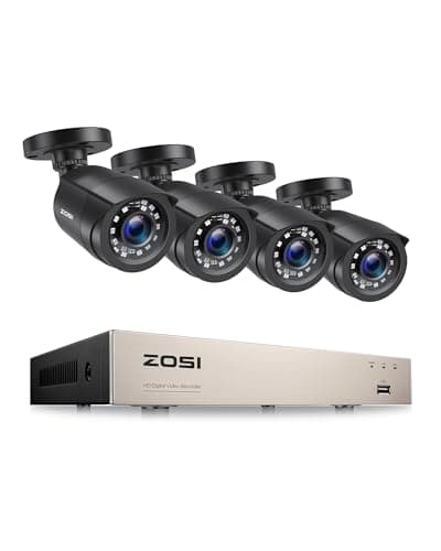 Image of ZOSI 8CH CCTV Camera System, H.265+ 5MP DVR Recorder with 4 x 1080P Outdoor Security Bullet Cameras, AI Human Vehicle Detection, 80ft Night Vision, Remote Monitoring, NO Hard Drive, IP66 Weatherproof