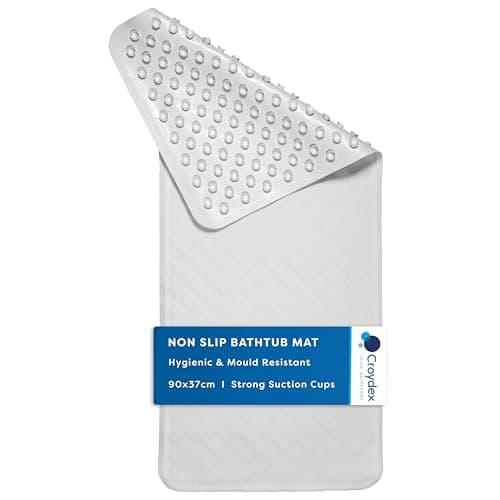 Image of Croydex Rubagrip Bath Mat Non Slip Anti Mould for Inside Bath - Slip Resistant with Secure Grip Suction Cups, Easy to Clean, Made from Natural Rubber, Anti-Bacterial Hygiene 'N' Clean (90 x 37cm)