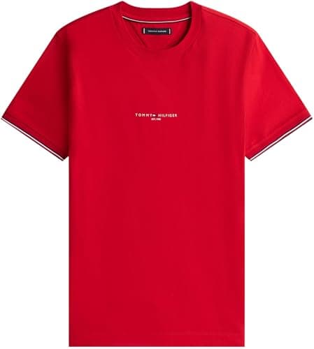 Image of Tommy Hilfiger Men’s Short Sleeve Round Neck Logo Tipped T-Shirt, Red (Medium Red), S