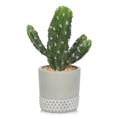 Image of Oairse Artificial Cactus Plant in Pot, 24.5cm Realistic Faux Cactus Tabletop Decor with Textured Grey Pot, Small Fake Succulent Plant for Home Office Bathroom Desk Shelf Decoration