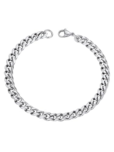 Image of PROSTEEL Mens Bracelet - Cuban Chain Wrist Link Bracelets Hypoallergenic 316L Stainless Steel Jewellery Silver 6MM Width 19CM Length (with Gift Box)