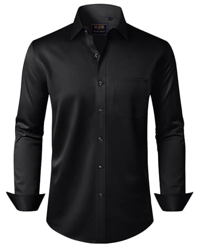 Image of J.VER Black Shirt Men Long Sleeve Dress Stretch Non Iron Regular Fit Business Casual Fashion Work Party Shirts 2XL