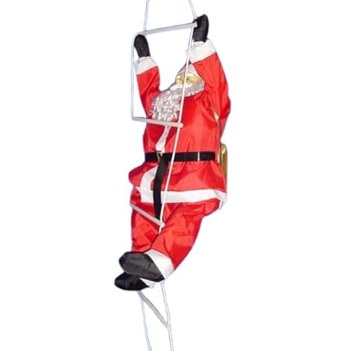 Image of DIOXSTAR Climbing Santa with Rope Ladder, Santa Ornament, Climbing Rope Warm White, Outdoor and Indoor Christmas Decoration, Hanging Decoration, Bright Red Colour, 60cm