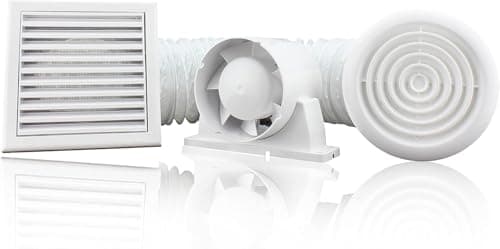 Image of Devola 100mm Inline Extractor Fan Shower Kit With LED Light and Timer, Made In Britain (LED Light with Shower Kit and Timer Fan) (Timer and LED Light Model)