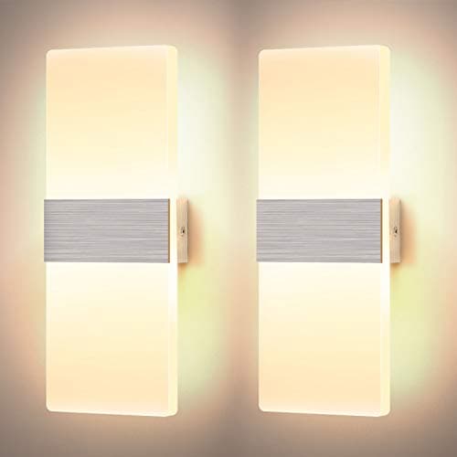 Image of Glighone LED Wall Lights for Living Room Dimmable12W Up Down Wall Lighting Modern Acrylic Wall Lamp Hardwired Wall Sconce Bedroom Corridor, Warm White (2 Pack,Sliver)