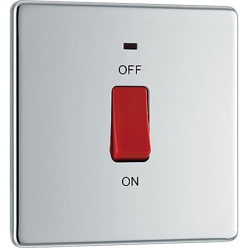 Image of BG Electrical Cooker Control Switch Unit with LED Power Indicator, Single Plate, Double Pole, Flatplate Screwless, Polished Chrome, 45A, FPC74