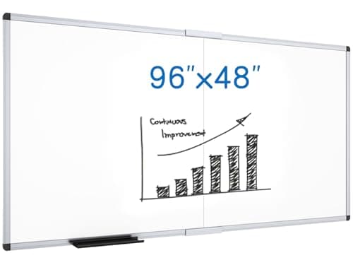 Image of VIZ-PRO Magnetic Dry Erase Board 240 X 120 cm, Foldable Wall-Mounted Whiteboard with Silver Aluminum Frame & Marker Tray for School Office and Home