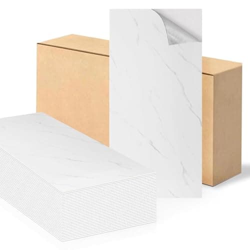 Image of Swehooirt 50Pcs White Marble Tile Stickers 60x30cm Thicken Stick on Self Adhesive Wall Tiles,Peel and Stick Waterproof Vinyl Marble Tiles for Bathroom Kitchen Splashback Living Room Bedroom