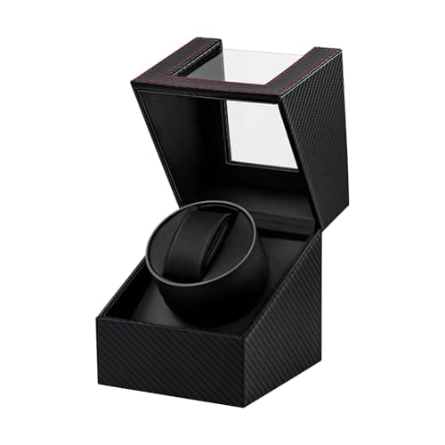 Image of Mcbazel Automatic Watch Winder, Watch Winders for 1 Watches,Automatic Watch Winder Box with Quiet Motor Leather Carbon Fiber Pattern-Black Red