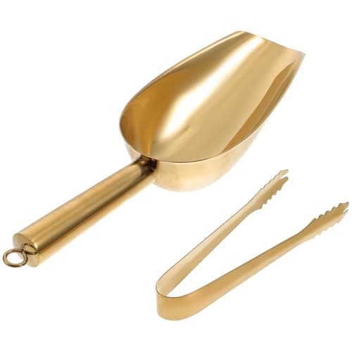 Image of Luxshiny Multi-Function Ice Scoop and Clip 10.51In Stainless Steel Ice Cube Shovel Tong for Bar Party Buffet Kitchen Use