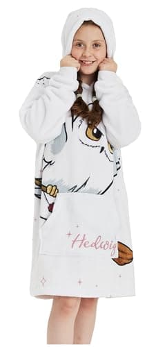 Image of Harry Potter Kids Oversized Blanket Hoodie White Fluffy Fleece Pullover (Harry Potter - Owl, One Size)
