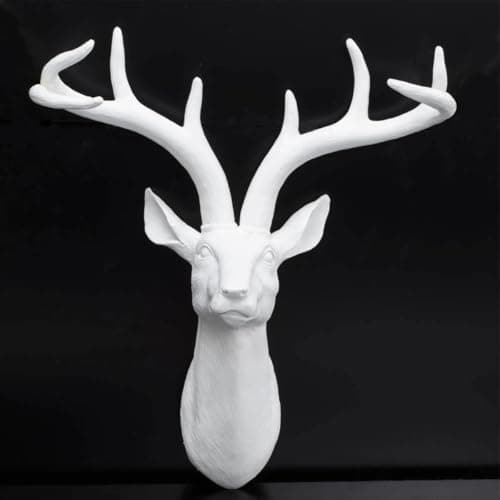 Image of White Resin Stag Deer Head Wall Sculpture with 3D Antlers, Contemporary Wildlife Art Decor, Large 43cm, Handmade Wall Mount (White)
