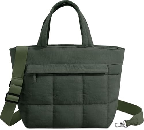 Image of VASCHY Small Puffer Tote Bag for Women, Lightweight Mini Crossbody Quilted Bag Cute Satchel Puffy Tote Handbag Purse for Gym Green