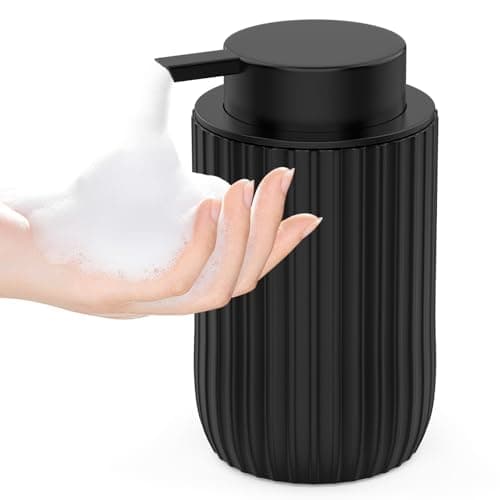 Image of POSOSTO Ceramic Foam Soap Dispenser - 12 oz Bathroom Lotion Hand Pump Dispenser Foaming Hand Soap Dispenser Dish Liquid Dispenser for Kitchen Hand Wash Dispenser (Black)