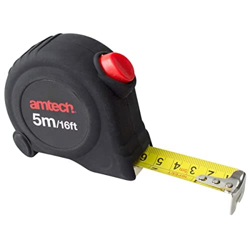 Image of Amtech – Self-Locking Tape Measure, 5m (16ft) x 25mm Wide Blade with Metric/Imperial Markings, Quick Lock & Belt Clip, For Carpentry, Decorating & Site Measuring Tasks