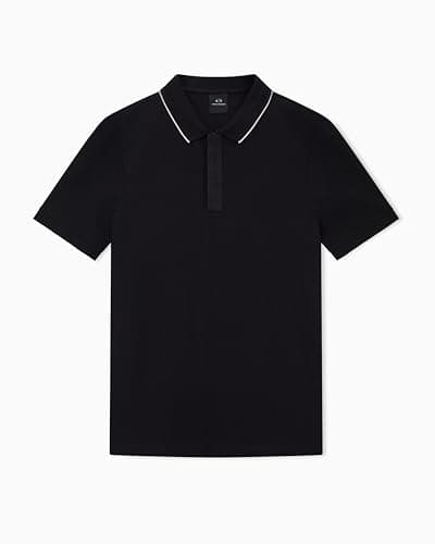 Image of Armani Exchange Essential Striped Collar Loged Button Cover Band Polo, Black, M Men, Black, M