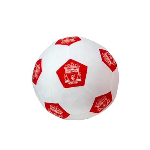 Image of Liverpool Officially Licensed Soccer Ball Round Cushion, Super Soft White Football Crest Pillow, Perfect For Any Bedroom, on the Sofa 25 x 25cm