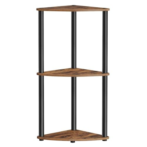 Image of SONGMICS HOME Superfast Toolless Assembly, 3-Tier Corner Shelf, Corner Shelving Unit, Corner Storage Stand, 38.3 x 27 x 70.6 cm, Living Room, Bedroom, Kitchen, Rustic Brown LBC620K01