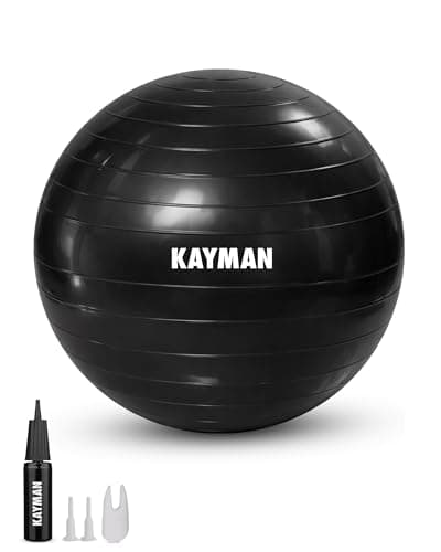Image of KAYMAN Exercise Ball - Anti-Burst System, Non-Slip Rings, Durable Material, Easy to Inflate, Perfect for Yoga, Pilates, Fitness, Balance Training, Gym, and Home Workouts (Charcoal Storm, 55cm)