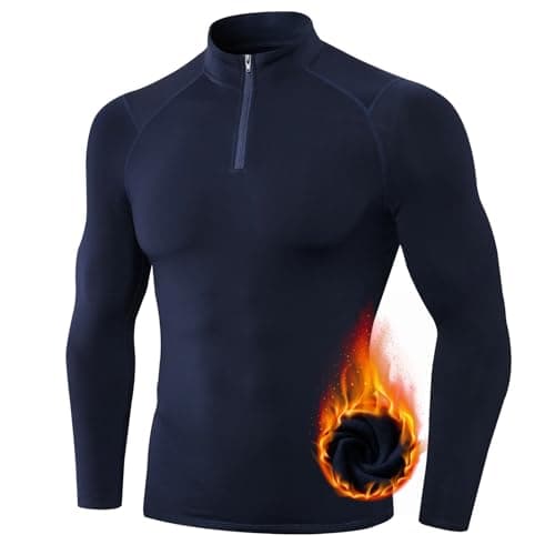Image of TERODACO Thermal Base Layer Men Half Zip Long Sleeve Compression Tops for Men Stretchy Soft Gym T Shirts Men Running Sports Ski Top,Quick Dry Lightweight Breathable 11517 Navy S