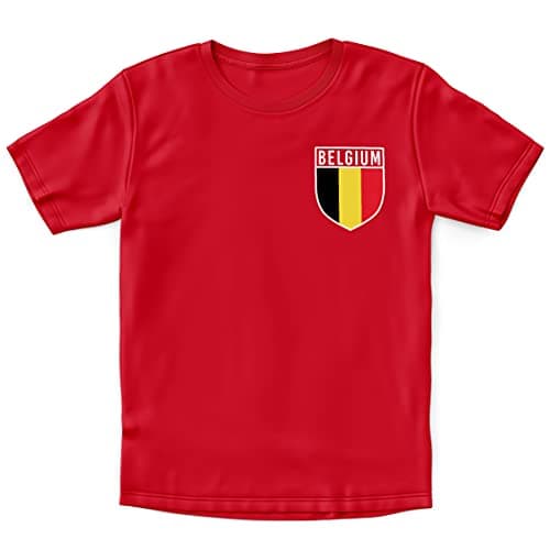 Image of Purple Print House Belgium Football Kit Kids - Boys Belgium Badge Retro T Shirt - Football Country European 2026 Supporters Gifts For Kids, 1-2 Years, Red