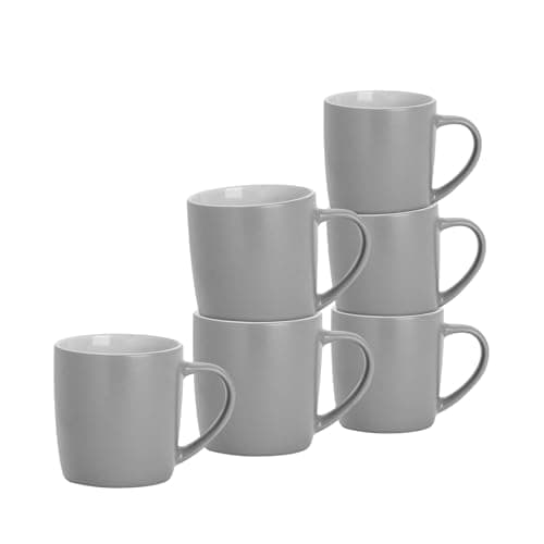 Image of Argon Tableware Coloured Coffee Mugs - Matte Grey - 350ml - Pack of 6 - Matt Ceramic Stoneware Latte Cappuccino Cups Hot Chocolate Cups Colourful Mug Set with Handle