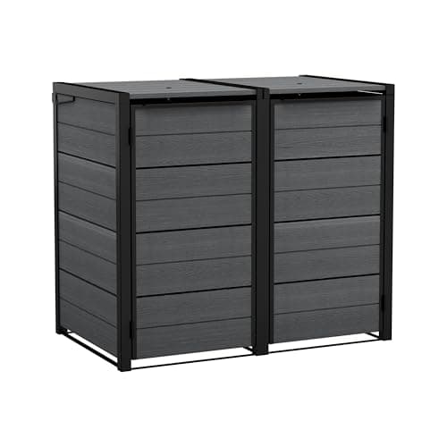 Image of Keter Hideaway Bin Storage Unit | Fits 2 x 240L Wheelie Bins | Evotech Wood-Look Finish | Weatherproof & Maintenance-Free | Steel & Aluminium Frame | Expandable with Add-On Units