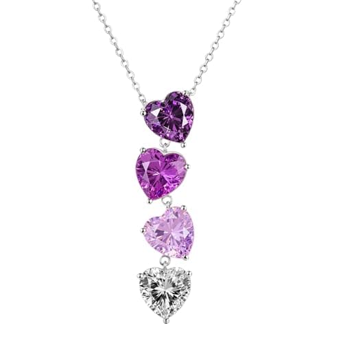 Image of LOVANS Heart Necklace 925 Sterling Silver Necklaces for Women, Y-Shaped Design with 4-Piece 5A Purple Gradient Zirconia Jewellery for Her, Birthday Valentines Gifts (18"-20" Adjustable)