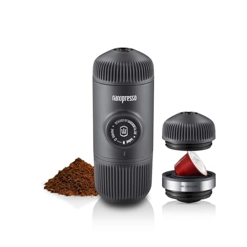 Image of WACACO Nanopresso Portable Espresso Maker Bundled with NS Adapter, Compatible With Ground Coffee &*Nespresso®* Capsule, Travel Coffee Maker, 18 Bar Pressure, Manually Operated, For Camping