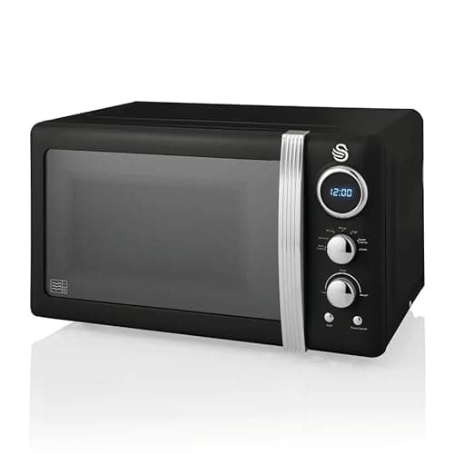 Image of Swan Retro LED Digital Microwave Black, 20L, 800W, 6 Power Levels Including Defrost Setting, SM22030LBN