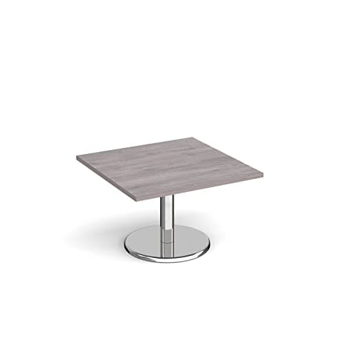 Image of Mr Office Pisa square coffee table with round chrome base 800mm, Grey oak